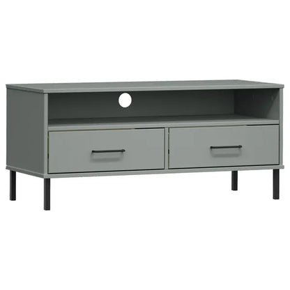 TV Stand with Metal Legs Gray Solid Wood Pine OSLO