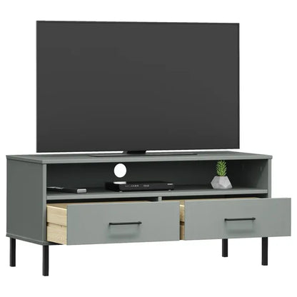 TV Stand with Metal Legs Gray Solid Wood Pine OSLO