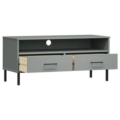 TV Stand with Metal Legs Gray Solid Wood Pine OSLO