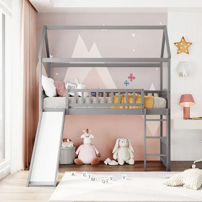 Twin Loft Bed with Slide;  House Bed with Slide