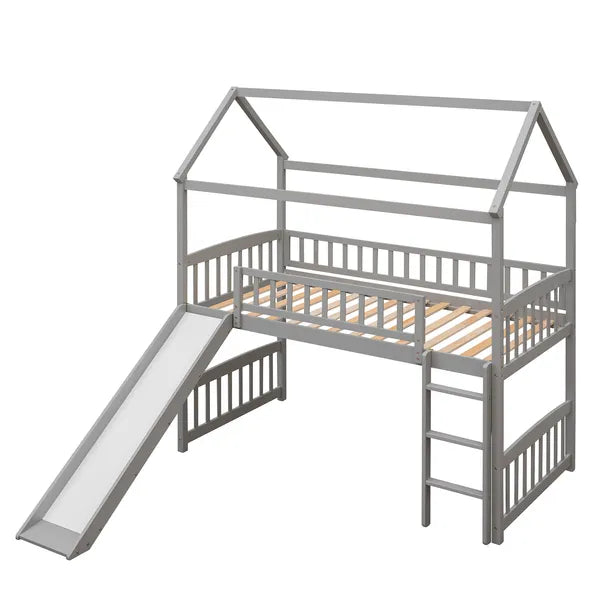 Twin Loft Bed with Slide;  House Bed with Slide