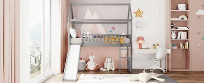 Twin Loft Bed with Slide;  House Bed with Slide