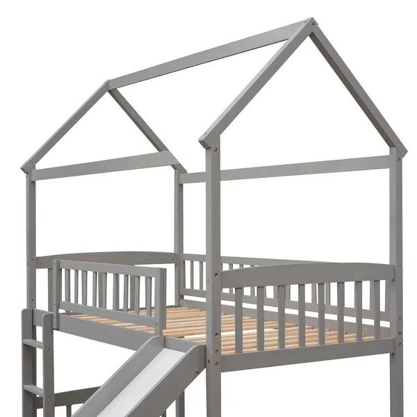 Twin Loft Bed with Slide;  House Bed with Slide