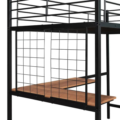 Twin Metal Loft Bed with Desk and Metal Grid