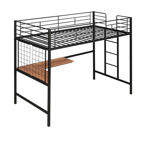 Twin Metal Loft Bed with Desk and Metal Grid