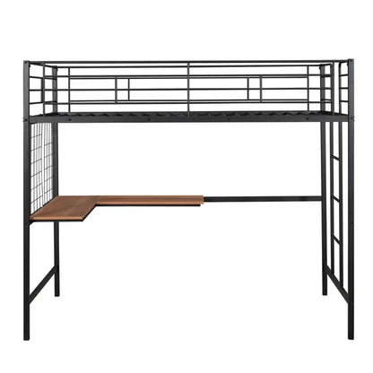 Twin Metal Loft Bed with Desk and Metal Grid