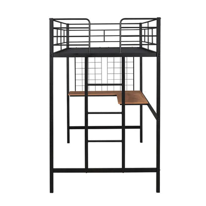 Twin Metal Loft Bed with Desk and Metal Grid