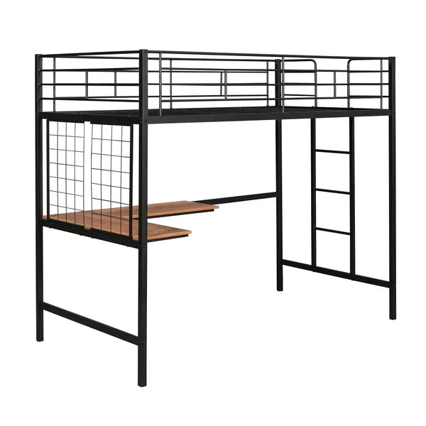 Twin Metal Loft Bed with Desk and Metal Grid