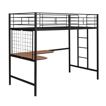 Twin Metal Loft Bed with Desk and Metal Grid