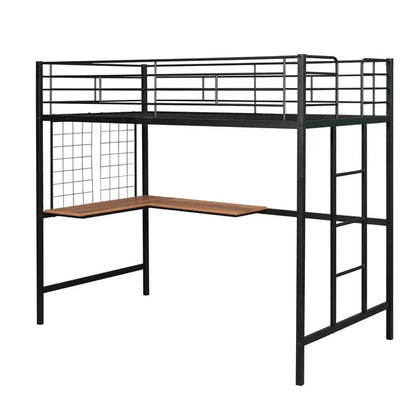 Twin Metal Loft Bed with Desk and Metal Grid