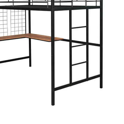 Twin Metal Loft Bed with Desk and Metal Grid