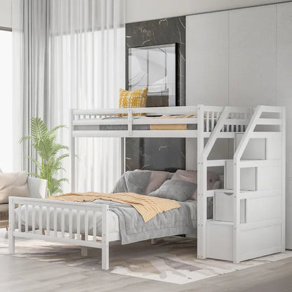 Twin over Full Loft Bed with Staircase,Gray