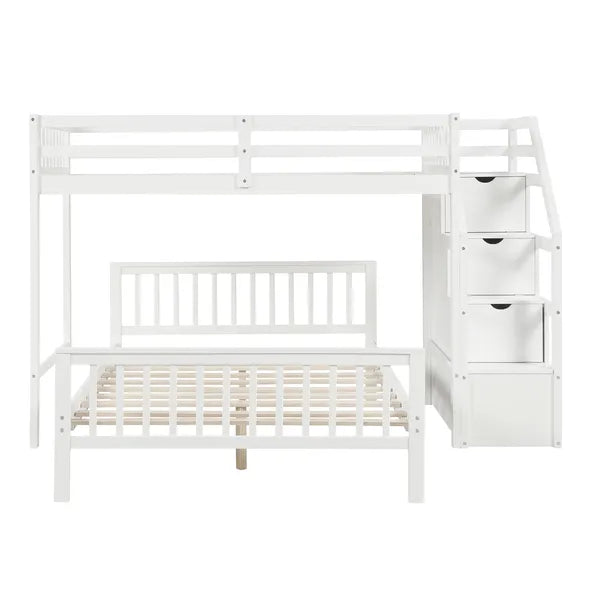 Twin over Full Loft Bed with Staircase,Gray