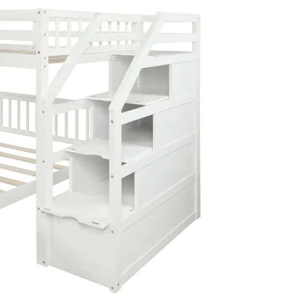 Twin over Full Loft Bed with Staircase,Gray