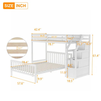 Twin over Full Loft Bed with Staircase,Gray