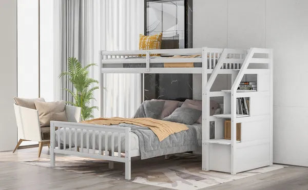 Twin over Full Loft Bed with Staircase,Gray