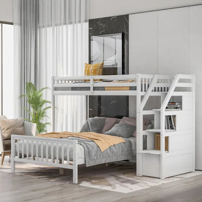 Twin over Full Loft Bed with Staircase,Gray