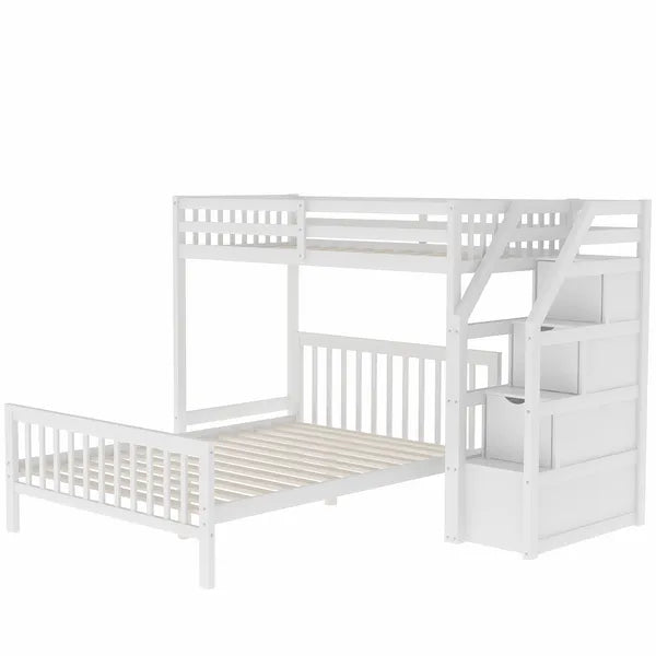 Twin over Full Loft Bed with Staircase,Gray