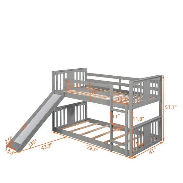 Twin Over Twin Bunk Bed with Slide and Ladder