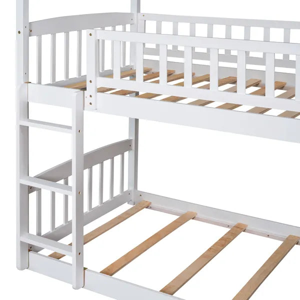 Twin Over Twin Bunk Bed with Slide, House Bed with Slide