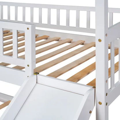 Twin Over Twin Bunk Bed with Slide, House Bed with Slide