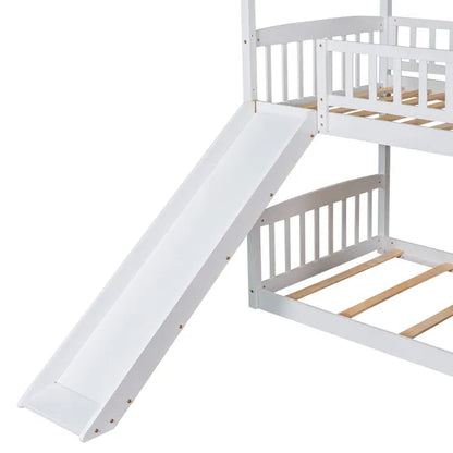 Twin Over Twin Bunk Bed with Slide, House Bed with Slide