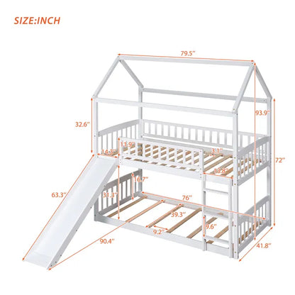 Twin Over Twin Bunk Bed with Slide, House Bed with Slide