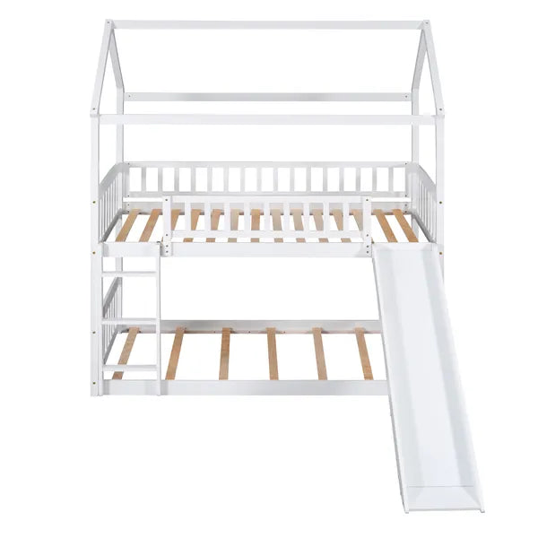 Twin Over Twin Bunk Bed with Slide, House Bed with Slide