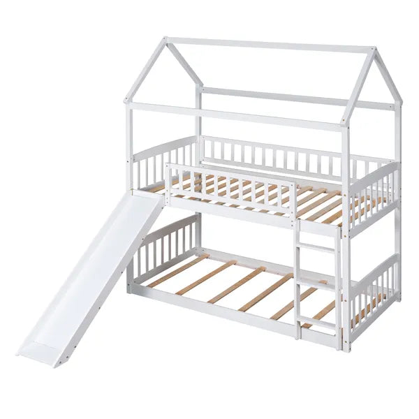 Twin Over Twin Bunk Bed with Slide, House Bed with Slide