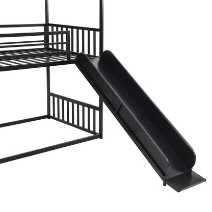 Twin over Twin Metal Bunk Bed House Bed with Slide and Staircase