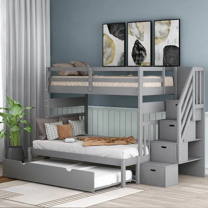 Twin over Twin/Full Bunk Bed with Twin Size Trundle