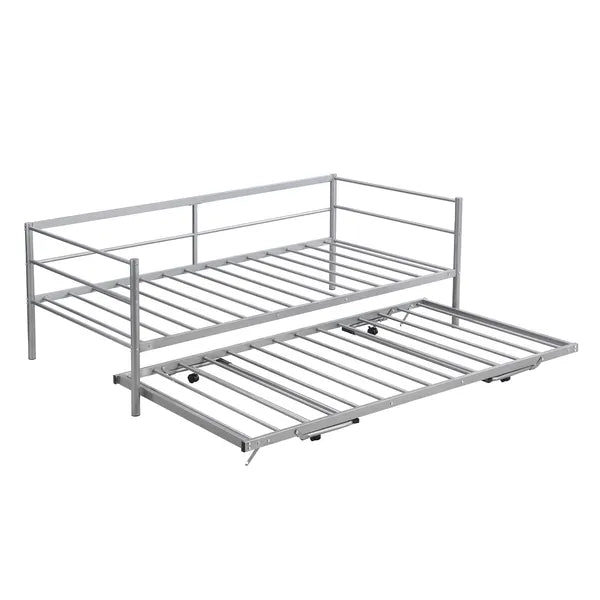 Twin Size Metal Daybed with Adjustable Trundle, Pop Up Trundle