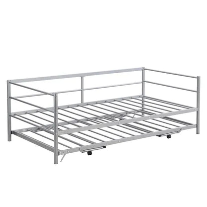 Twin Size Metal Daybed with Adjustable Trundle, Pop Up Trundle