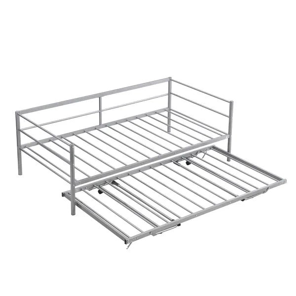 Twin Size Metal Daybed with Adjustable Trundle, Pop Up Trundle