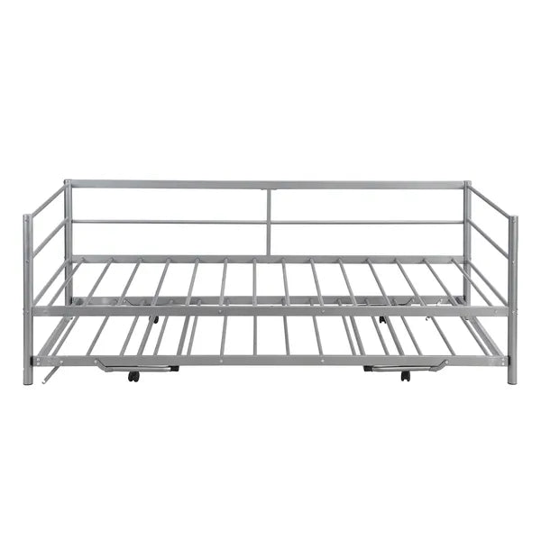 Twin Size Metal Daybed with Adjustable Trundle, Pop Up Trundle