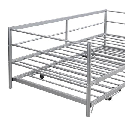 Twin Size Metal Daybed with Adjustable Trundle, Pop Up Trundle