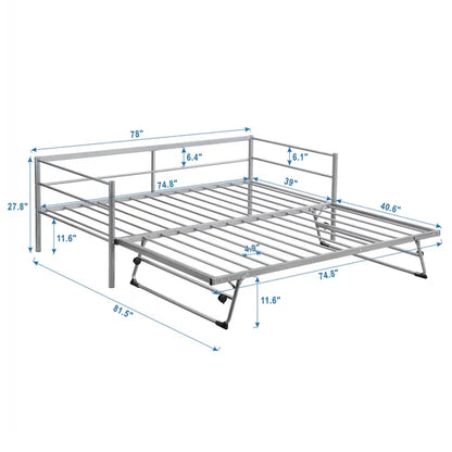 Twin Size Metal Daybed with Adjustable Trundle, Pop Up Trundle