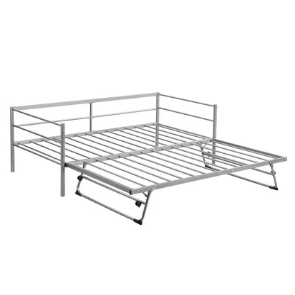 Twin Size Metal Daybed with Adjustable Trundle, Pop Up Trundle