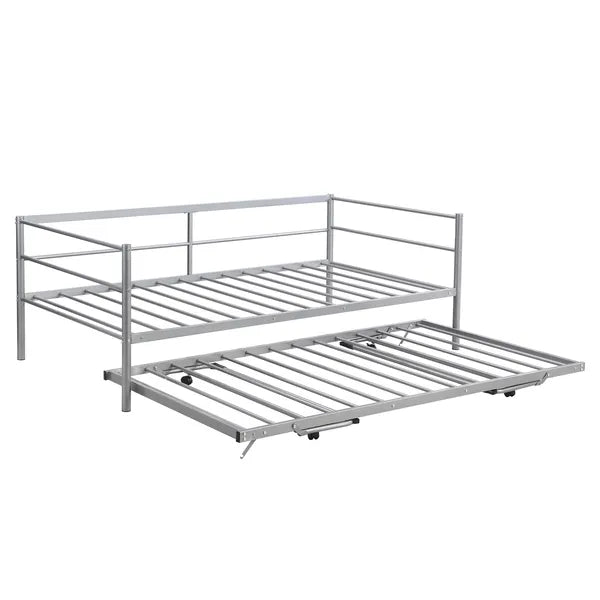 Twin Size Metal Daybed with Adjustable Trundle, Pop Up Trundle