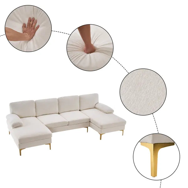 U-Shaped 4-Seat Indoor Modular Sofa Creamy-White