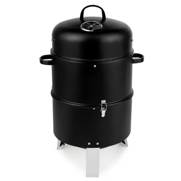 Vertical Steel Charcoal Smoker, Heavy Duty Double Layer Round BBQ Grill for Outdoor Cooking, Black