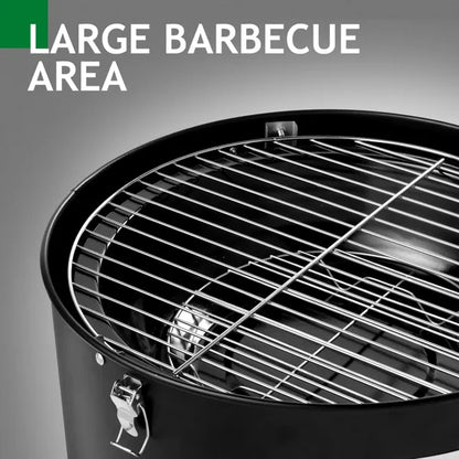 Vertical Steel Charcoal Smoker, Heavy Duty Double Layer Round BBQ Grill for Outdoor Cooking, Black