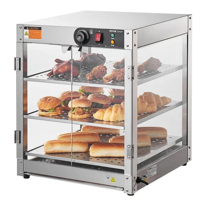 VEVOR 3-Tier Commercial Food Warmer Display Countertop Pizza Cabinet with Light