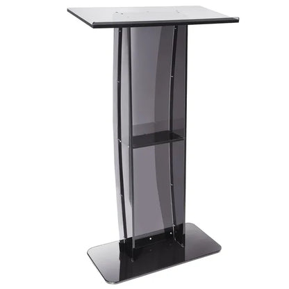 VEVOR Acrylic Podium, 47" Acrylic Podium Stand with Wide Reading Surface & Storage Shelf, Floor-standing Clear Pulpits Acrylic for Church Office School, Black