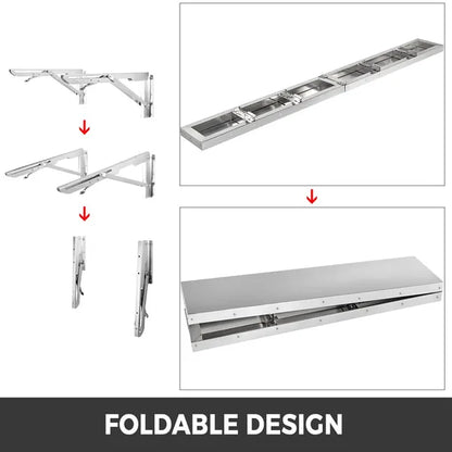 VEVOR Concession Shelf 96L x 12W Inch Stainless Steel Drop Down Folding Serving Food Shelf Stand Serving for Concession Trailer Serving Window