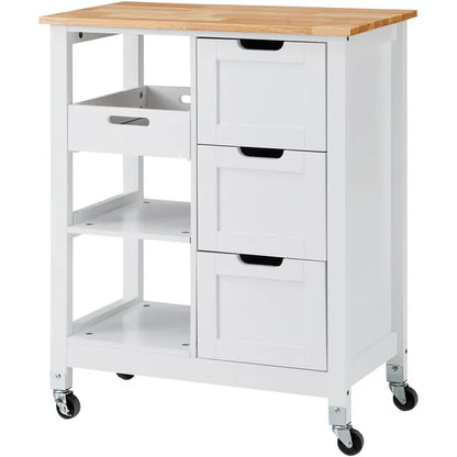 VEVOR Kitchen Island Cart Rolling Storage Cabinet on Wheel with Drawer & Shelves