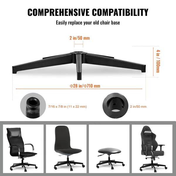 VEVOR Office Chair Base Replacement 28" Heavy Duty Metal Stool Base 2500 lbs