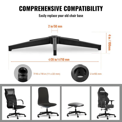 VEVOR Office Chair Base Replacement 28" Heavy Duty Metal Stool Base 2500 lbs