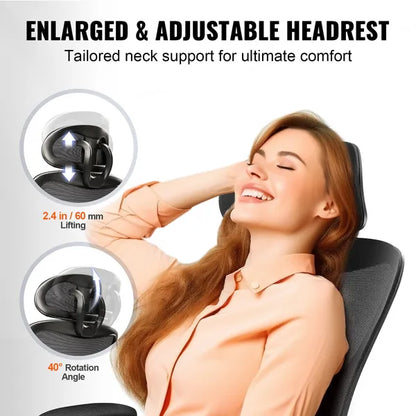 VEVOR Office Chair with Adjustable Lumbar Support, High Back Ergonomic Desk Chair with Adjustable Headrest, Ergonomic Office Chair Backrest with 2D Armrest, Computer Chair for Home, Office