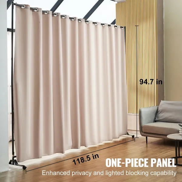 VEVOR Room Divider, 8 ft x 10 ft Portable Panel Room Divider with Wheels Curtain Divider Stand, Room Divider Privacy Screen for Office, Bedroom, Dining Room, Study, Khaki